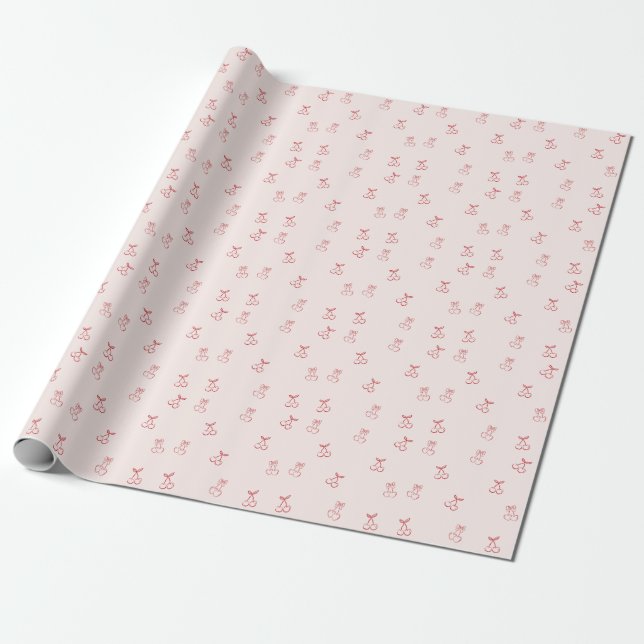 Papel De Presente Minimalismo de Contorno de Cereja (Desenrolado)