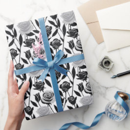 Papel De Presente Minimalist Black Roses With Light Gray Stems 