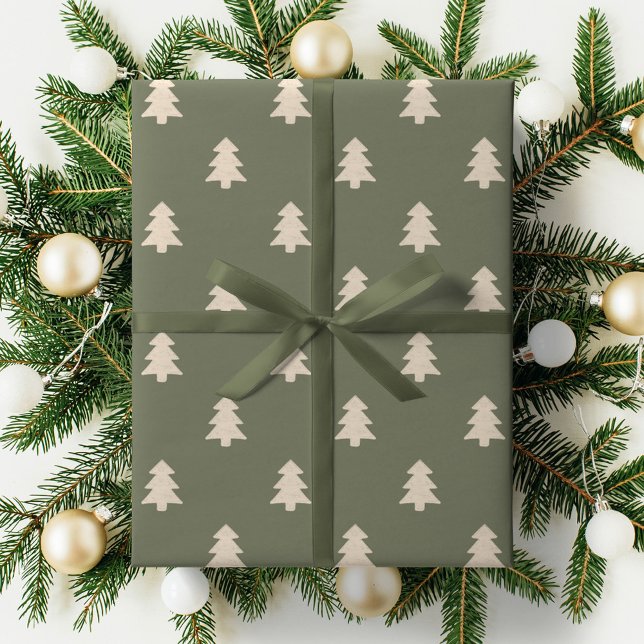 Papel De Presente Minimalist Christmas Pine Tree Neutral Boho Winter (Criador carregado)