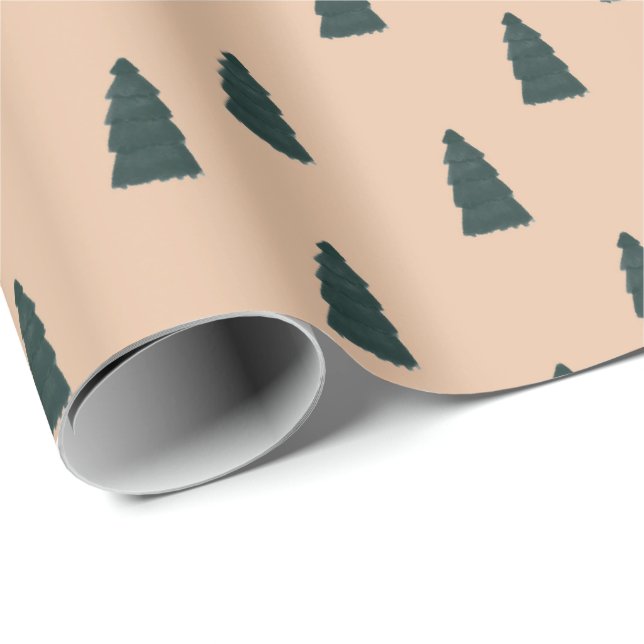 Papel De Presente Minimalist fir tree pattern with beige background (Ponta do rolo)