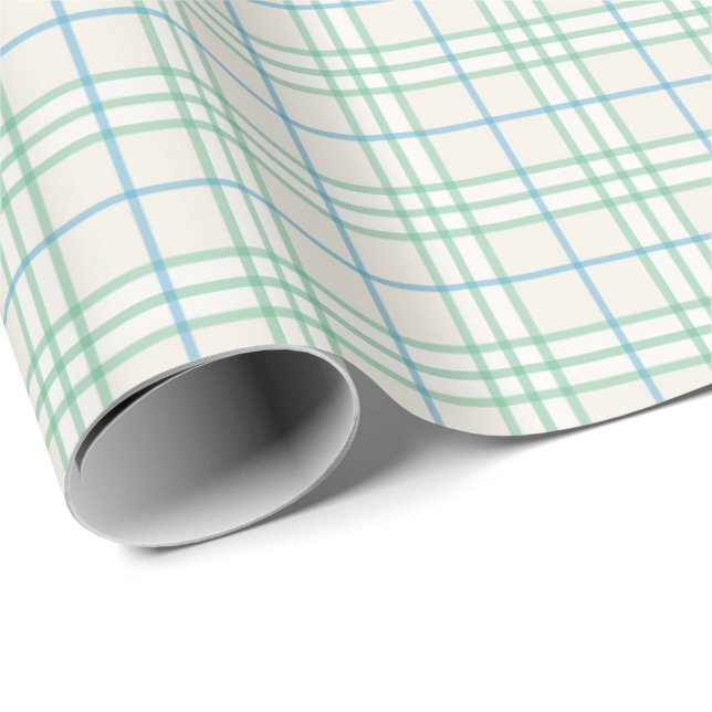 Papel De Presente Minimalist Green & Blue Grid PatternWrapping Paper (Ponta do rolo)
