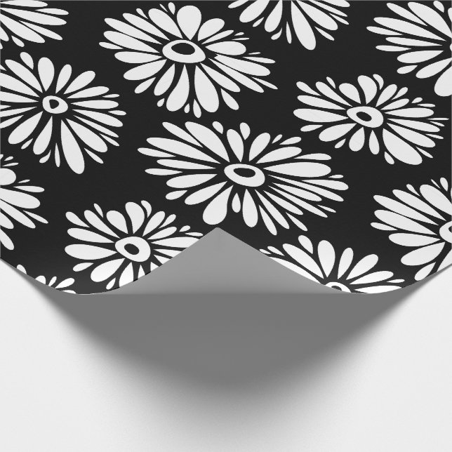 Papel De Presente Minimalist Groovy Black and White Daisy Pattern (Ponta)