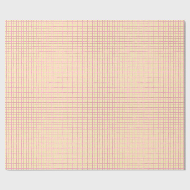 Papel De Presente Minimalist Hand Drawn Wobbly Grid Check Yellow (Aberto)