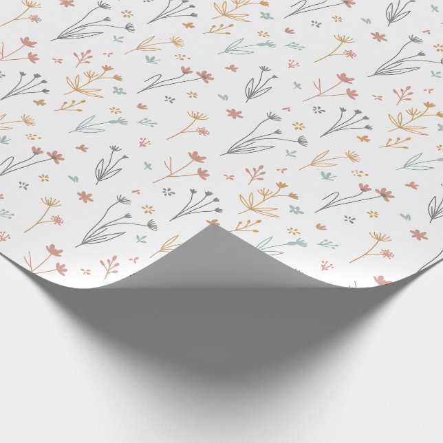 Papel De Presente Minimalist Meadowcore Neutral Wildflowers Pattern (Ponta)