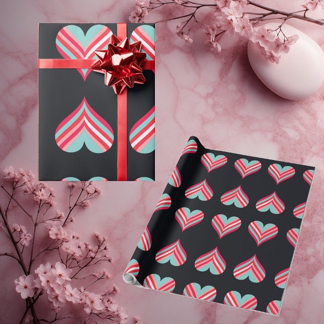 Papel De Presente Minimalist Modern Elegant Hearts Romantic Stripes  (Minimalist Modern Elegant Hearts Romantic Stripes Wrapping Paper)