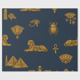 Papel De Presente Minimalist Navy & Antique Gold Egyptian Pattern