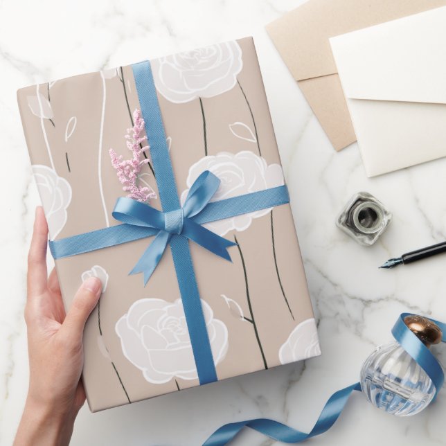 Papel De Presente Minimalist Pastel Rose White Floral Pattern (Presentear)