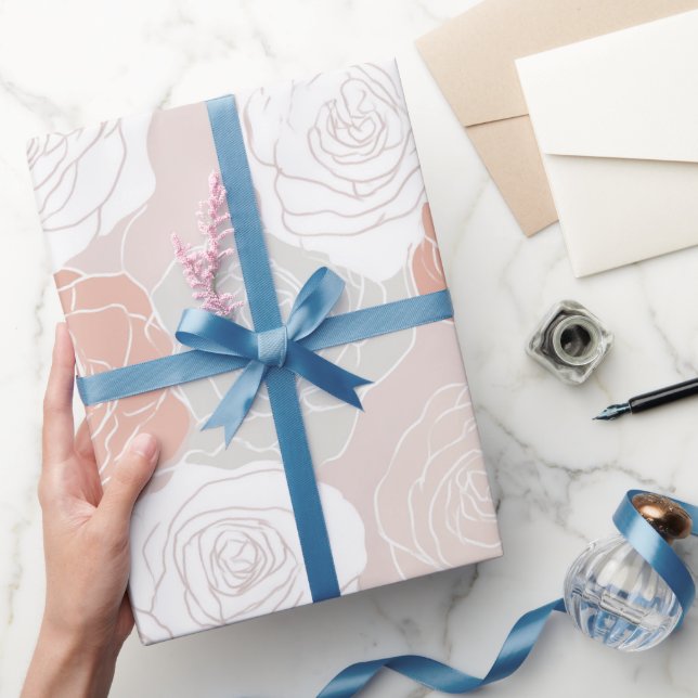 Papel De Presente Minimalist Pastel Rose White Floral Pattern (Presentear)