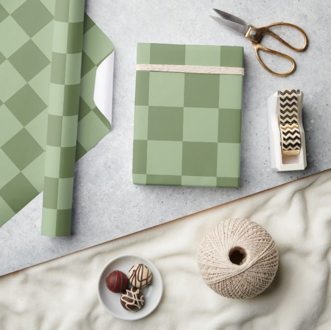 Papel De Presente Minimalist Sage Green Checkerboard Pattern (Artesanato)