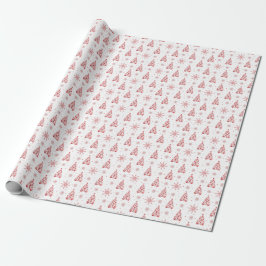 Papel De Presente Minimalista Moderno Pé de Gato Natal Vermelho e Br