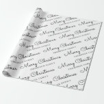 Papel De Presente Mínimo Black White Merry Christmas Family Name<br><div class="desc">Documento de enrolamento do nome da família de natal Merry Black</div>