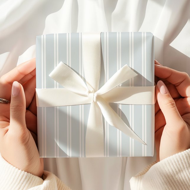 Papel De Presente Mínimo de Faixa Azul Pastel (Criador carregado)