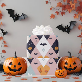 Papel De Presente Mínimo Pastel Rosa Fantasma e Abóbora no Halloween