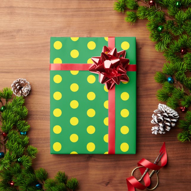 Papel De Presente Mínimo Simples Bolinhas Amarelas Verde (Presente de Natal)