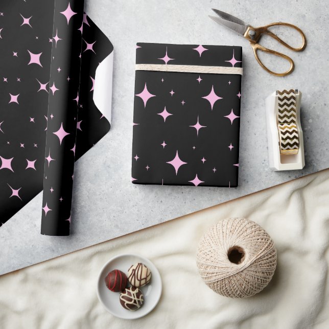 Papel De Presente Mínimo Simples de Rosa Preto e Pastel (Artesanato)