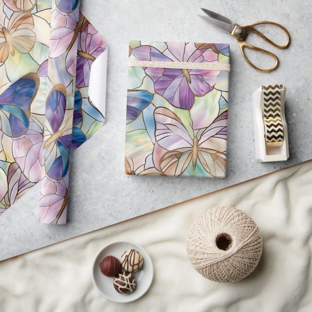 Papel De Presente Mint Aqua Blue Purple Butflies (Artesanato)