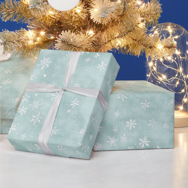 Papel De Presente Mint Blue White Snowflakes Christmas (Feriados)