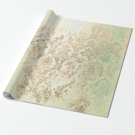 Papel De Presente Mint Faux Dourado Floral Cottage Grungy Damask