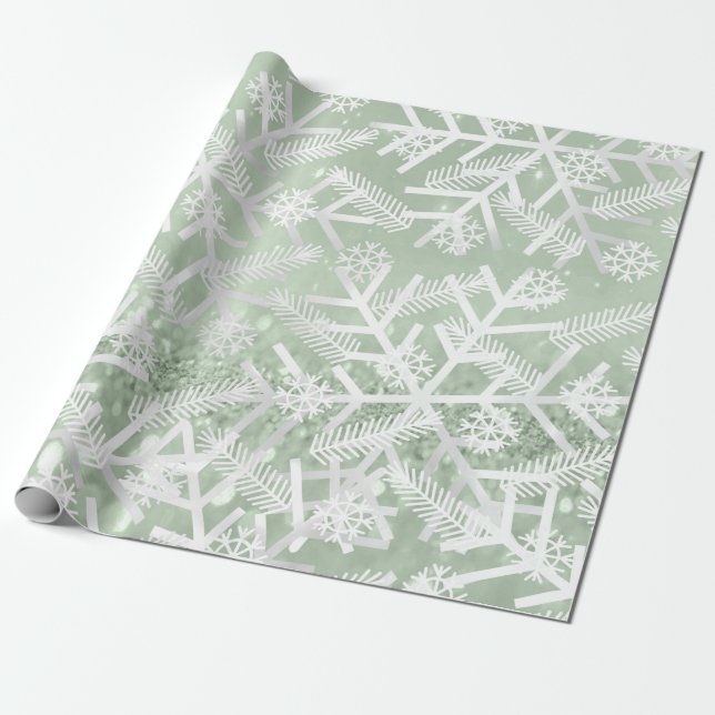 Papel De Presente Mint Glam Glitter Natal Feriados Snowflake Joy (Desenrolado)