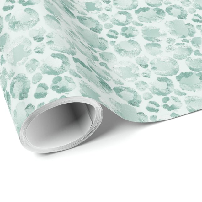 Papel De Presente Mint Glam Leopard Print (Ponta do rolo)