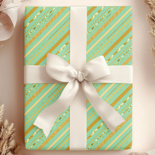 Papel De Presente Mint & Gold Listras Luxo