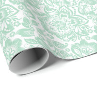 Mint Green Barroco - Damascos Florais Em Branco