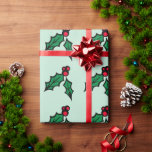 Papel De Presente Mint Green Christmas Holly Wrappaper<br><div class="desc">O Natal tradicional enfeita este papel de embrulho de na moda. O design é da arte original.</div>