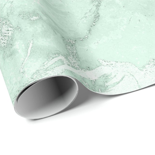 Papel De Presente Mint Green Cinza Prata Pastel Marble Molten Metal (Ponta do rolo)