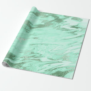 Papel De Presente Mint Green Cinza Silver White Marble Shiny Glam