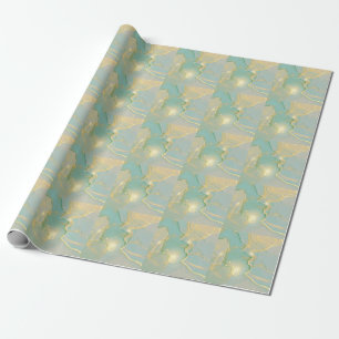 Papel De Presente Mint Green Dourado Marble: Texturado