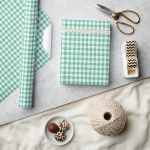 Papel De Presente Mint Green e White Gingham