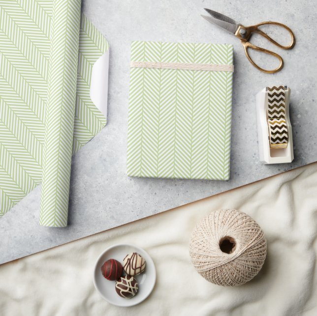 Papel De Presente Mint Green e White Herringbone (Artesanato)