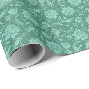 Papel De Presente Mint-green Floral Damascos Sobre O Fundo Verde