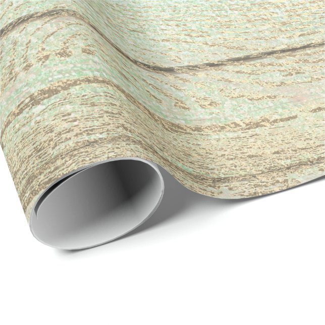 Papel De Presente Mint Green Metallic Champarelha Dourada Rustic (Ponta do rolo)