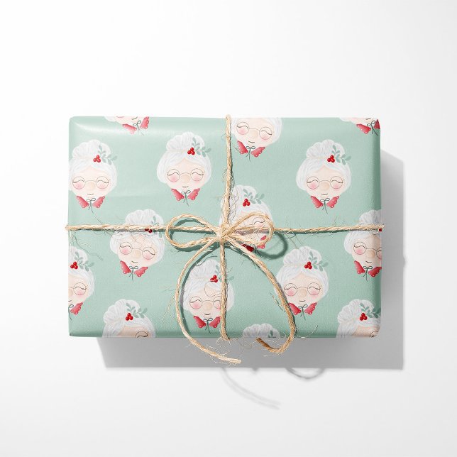 Papel De Presente Mint Green Mrs. Claus Wrapping Paper (Criador carregado)