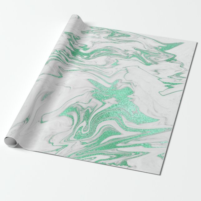 Papel De Presente Mint Green Silver Cinza White Marble Shiny Glam (Desenrolado)
