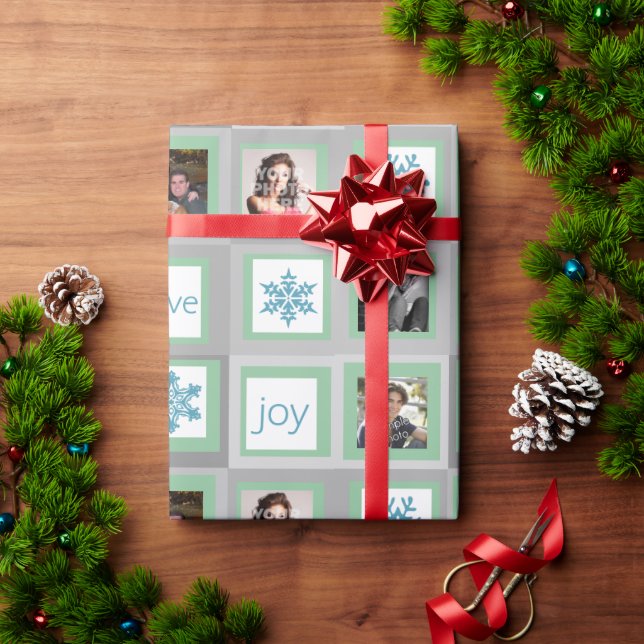 Papel De Presente Mint Green Squares - Natal Personalizado (Presente de Natal)