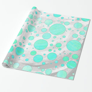 Papel De Presente Mint Ice Aqua Bolinhas Azuis