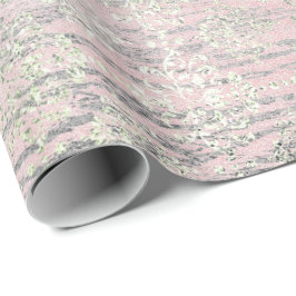 Papel De Presente Mint Silver Foxier Pink Blush Damask Wood Rustic
