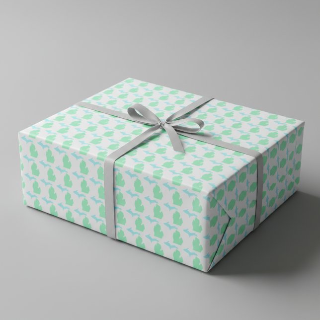Papel De Presente Mint & Sky Blue Michigan State Wrappaper (Mint & Sky Blue Michigan State Wrapping Paper)