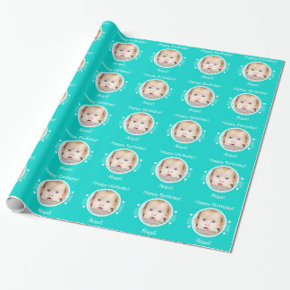 Papel De Presente Minúsculos corações personalizados, foto aqua verd