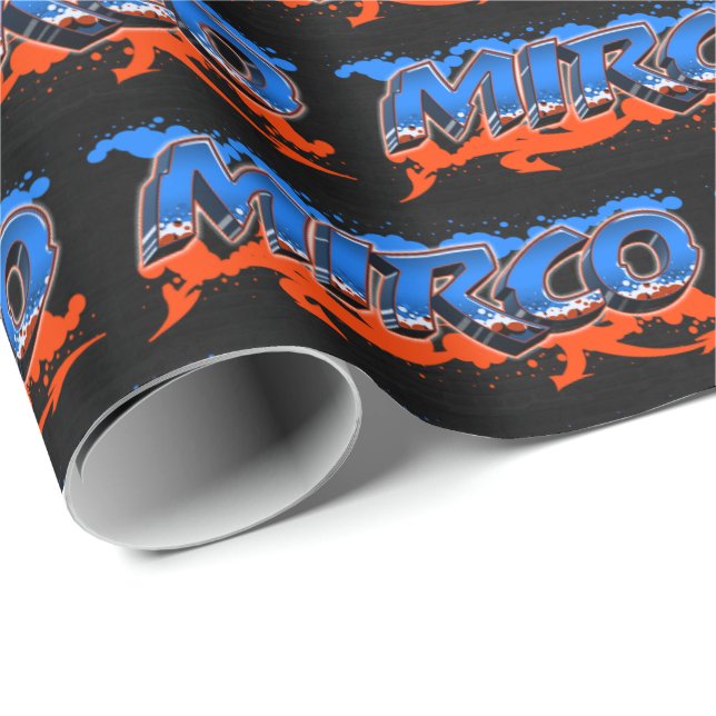 Papel De Presente Mirco Vorname Name Graffiti blue orange (Ponta do rolo)