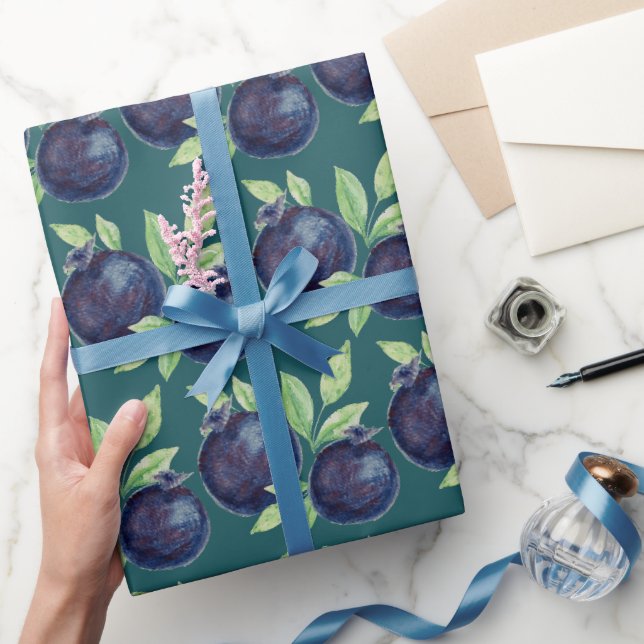 Papel De Presente Mirtilos Roxos Aquarela Pintados à Mão (Presentear)