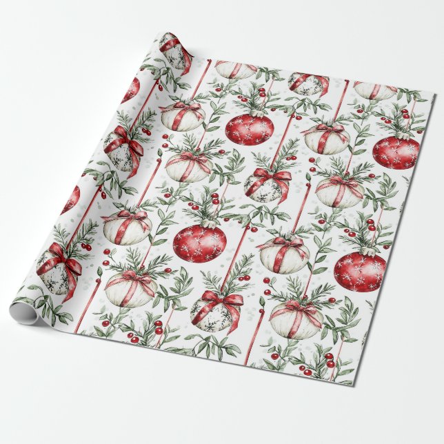 Papel De Presente Mistletoe Bauble Greenery (Desenrolado)