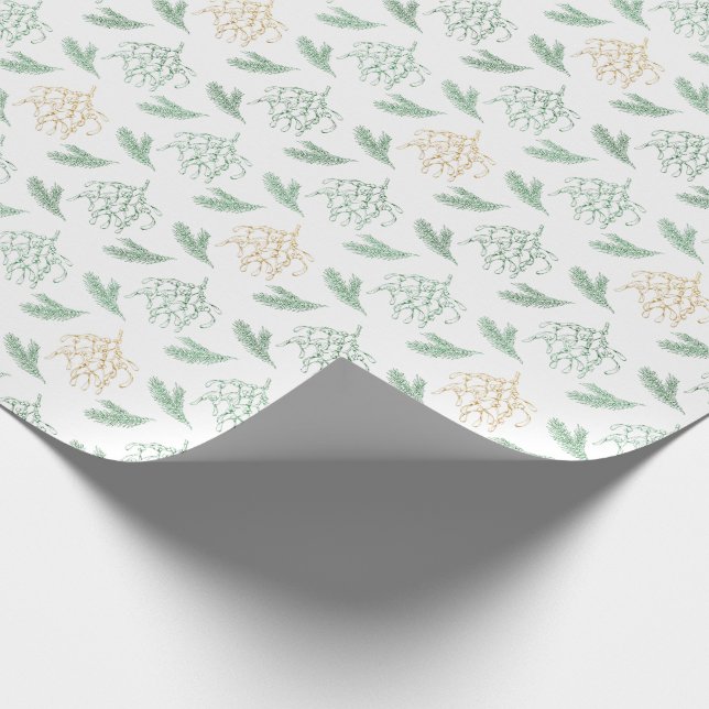 Papel De Presente Mistletoe Pine Verde e Dourado Cor Natal (Ponta)