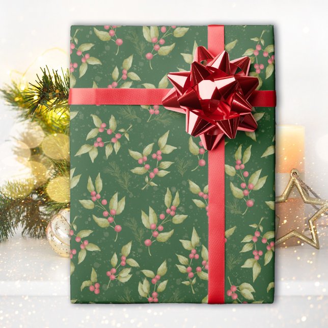 Papel De Presente Mistletoon Christmas Pattern on Green (Criador carregado)