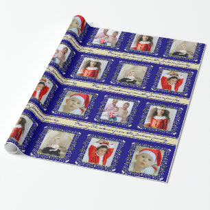 Papel De Presente Mistletopartridge stripes azul foto de Natal