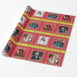 Papel De Presente Mistletopartridge stripes foto vermelha de Natal