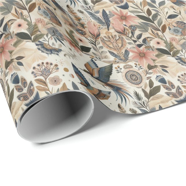 Papel De Presente Mistura boêmica de cores e tema floral (Ponta do rolo)