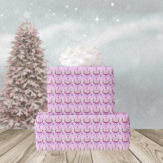 Papel De Presente Mistura cúbica de padrão de Reindeer rosa
